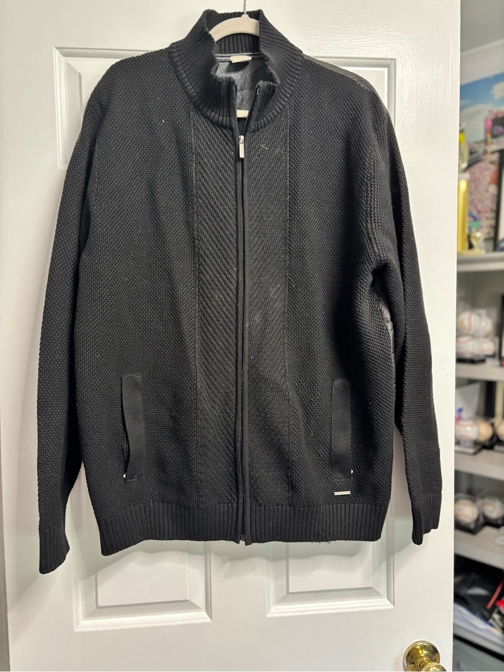 Bugatti Men's Black Full-Zip Knit Cardigan Jacket